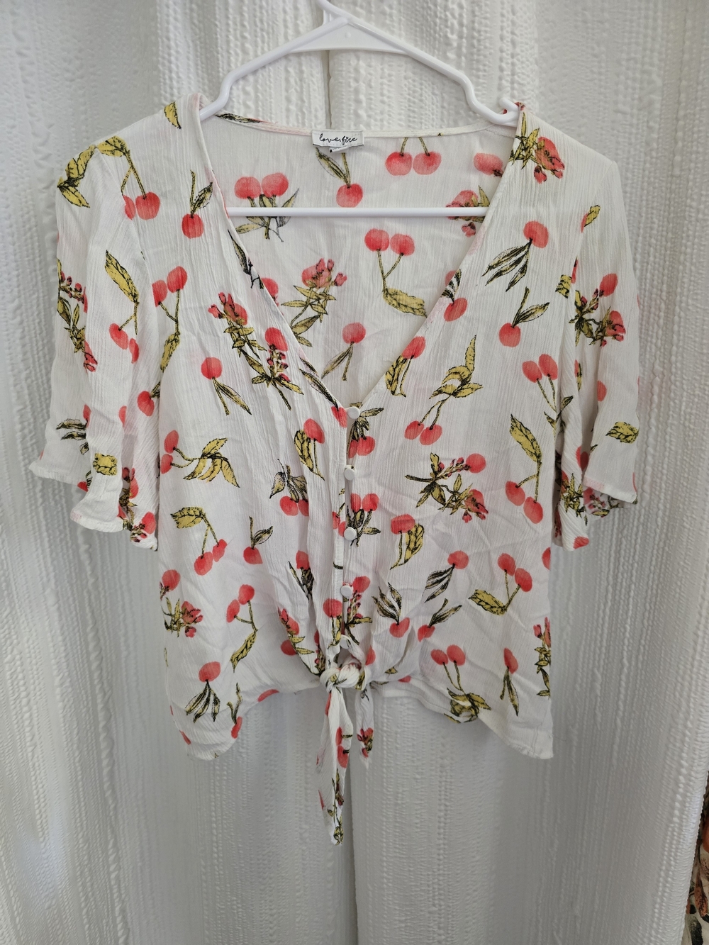 love, Fire White Cherry-Print Tie-Front Blouse